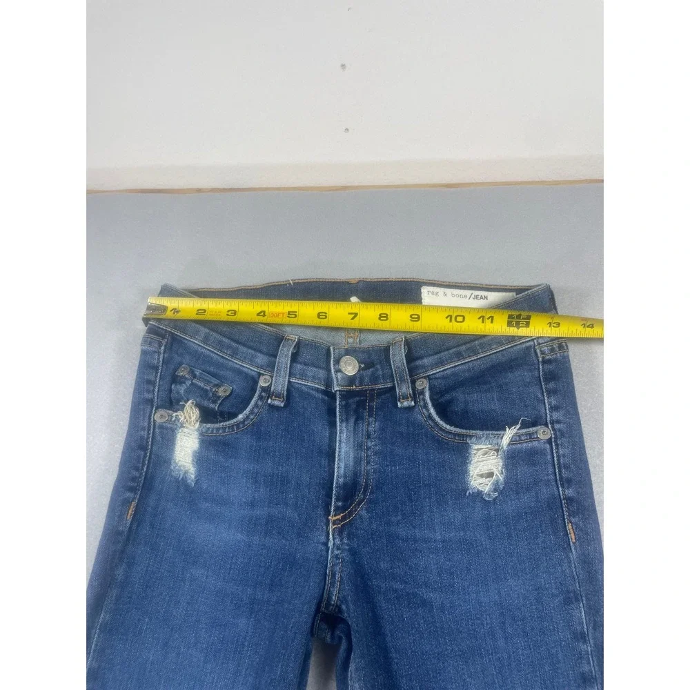 Rag & Bone JEAN Skinny Jeans La Paz Blue Distressed Raw Hem W1502K520LAP Size 25
